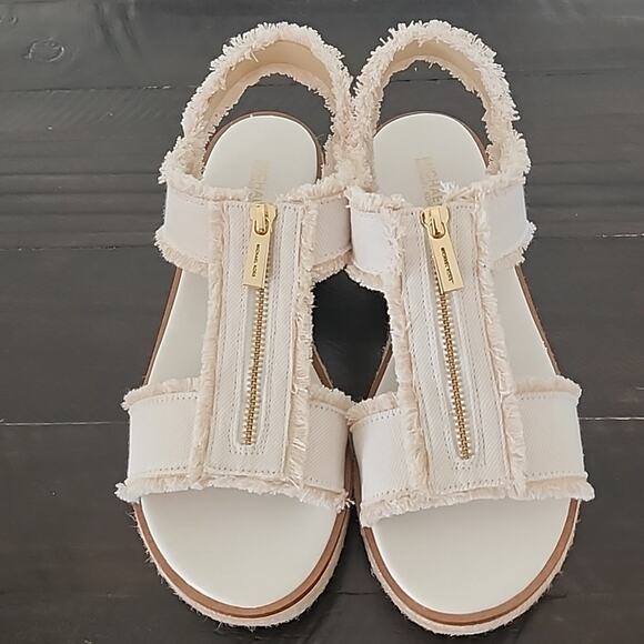 NEW - MICHAEL Michael Kors Berkley Zip Espadrille Platform Sandals Optic White 9 - Picture 2 of 8